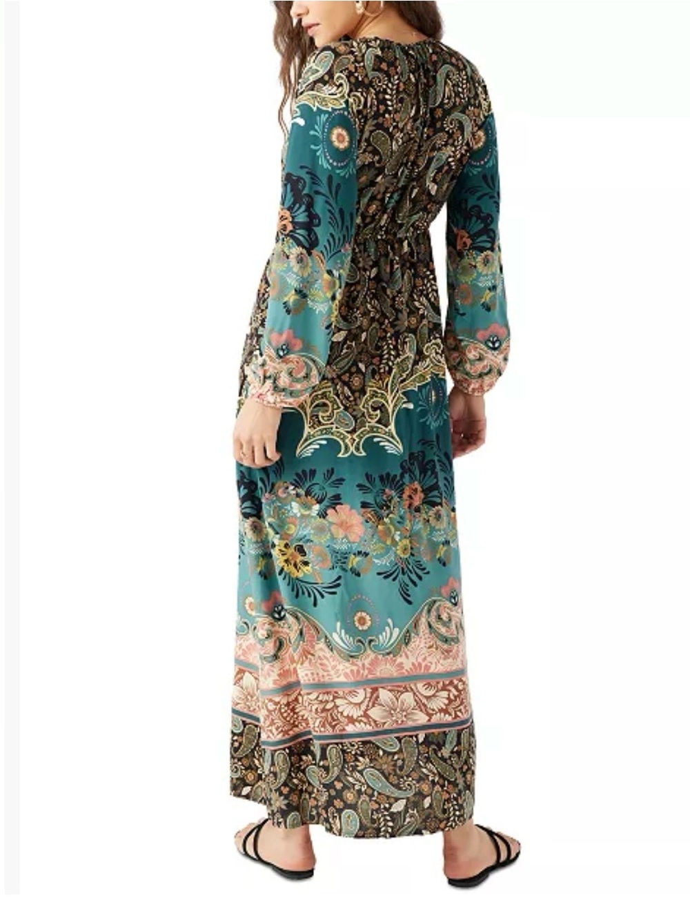 O’Neill Weslynn Boho Paisley Floral Maxi Dress Size Medium Teal Resort Dress - Picture 7 of 16